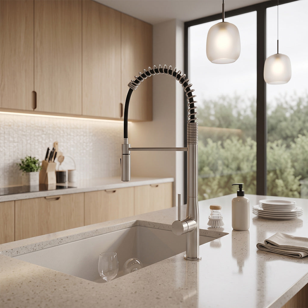 APERTO Pull Out Clasp Docking With Multi Function Spray Head In Brushed Finish