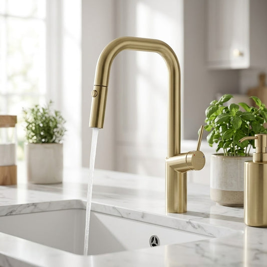 CURVAS GOLD With Pull Out Rounded Spray Head Single Lever Mixer Tap