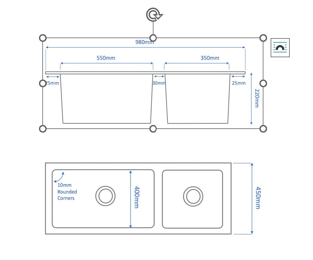DUOGRANDE Nano Coated Double Sink Deep Bowl System 500mm x 350mm