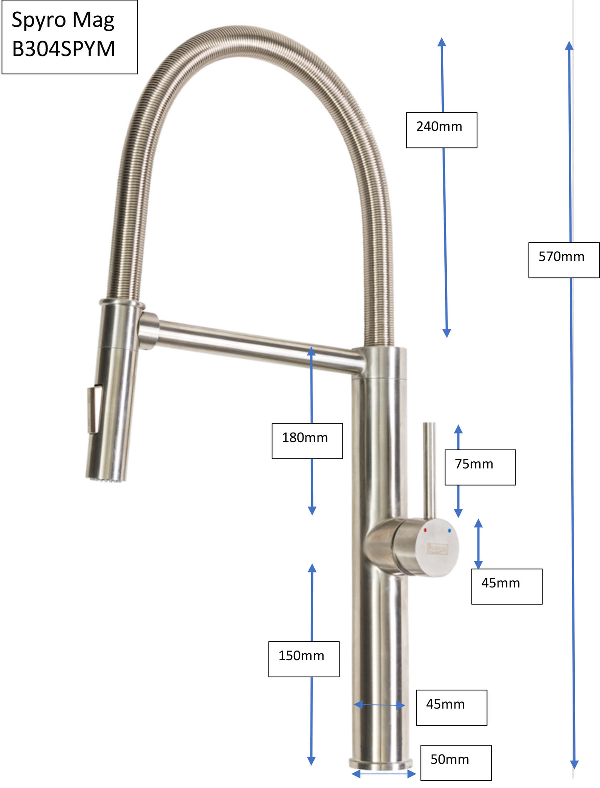 SPYRO Magnetic Docking Tap Single Lever Flexible Stainless Steel Spiral Spout